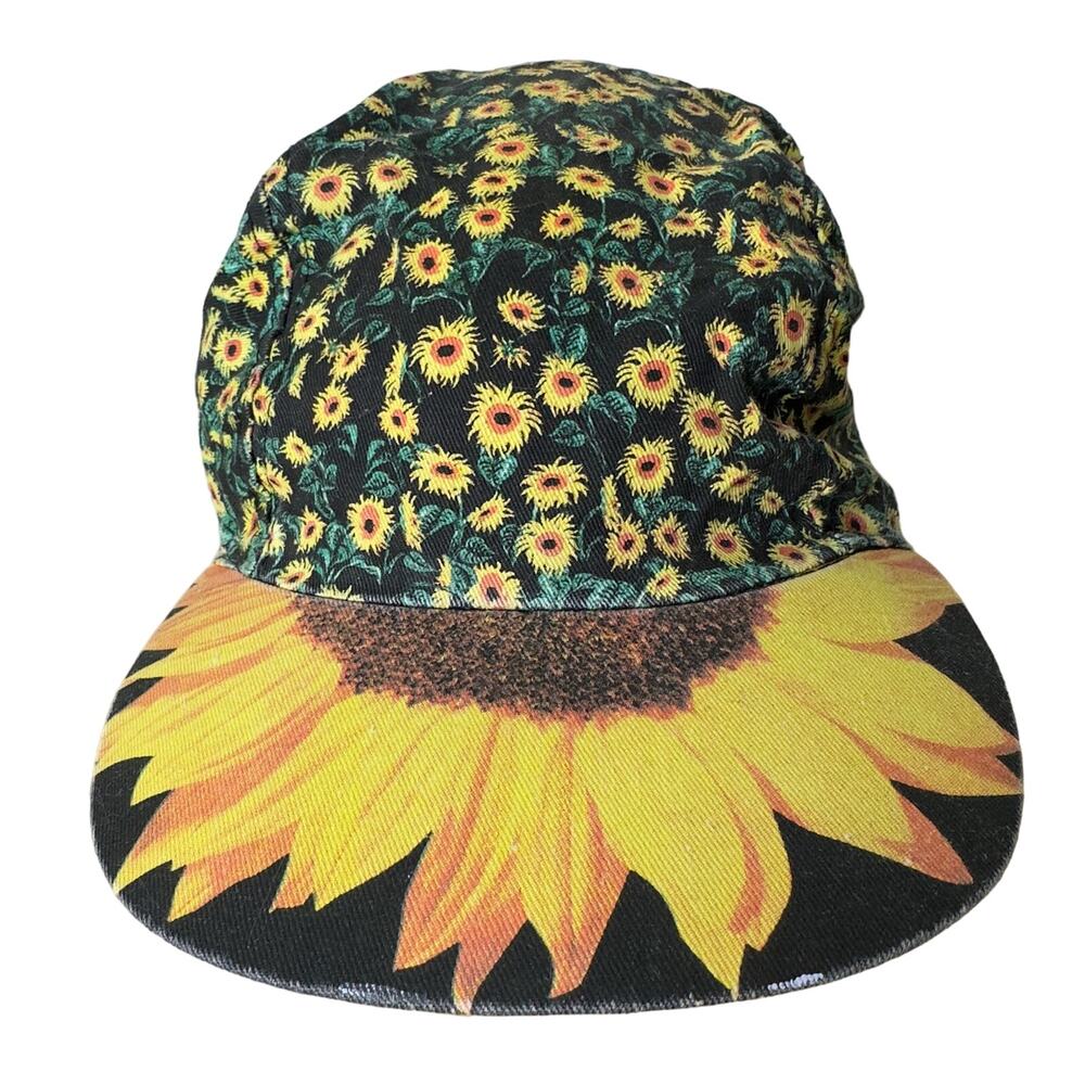 Vintage 90s Sunflower Hat Cap Velcro Strap Garden‎ Floral Nature Multicolor